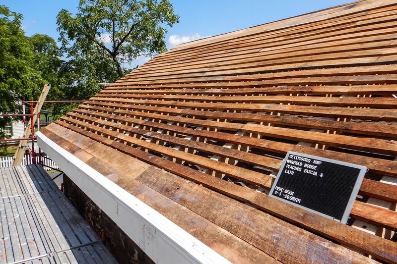 Skip sheathing boards on a roof ready for new shingles
